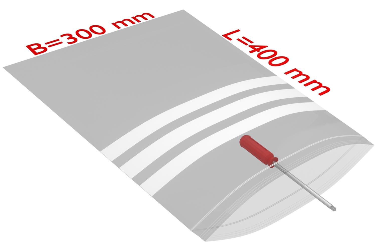 PE-Druckverschlussbeutel mit Beschriftungsfeld, transparent, 50 µ | 300 x 400 mm (Offene Seite x L) | VE = 1000 Stk.