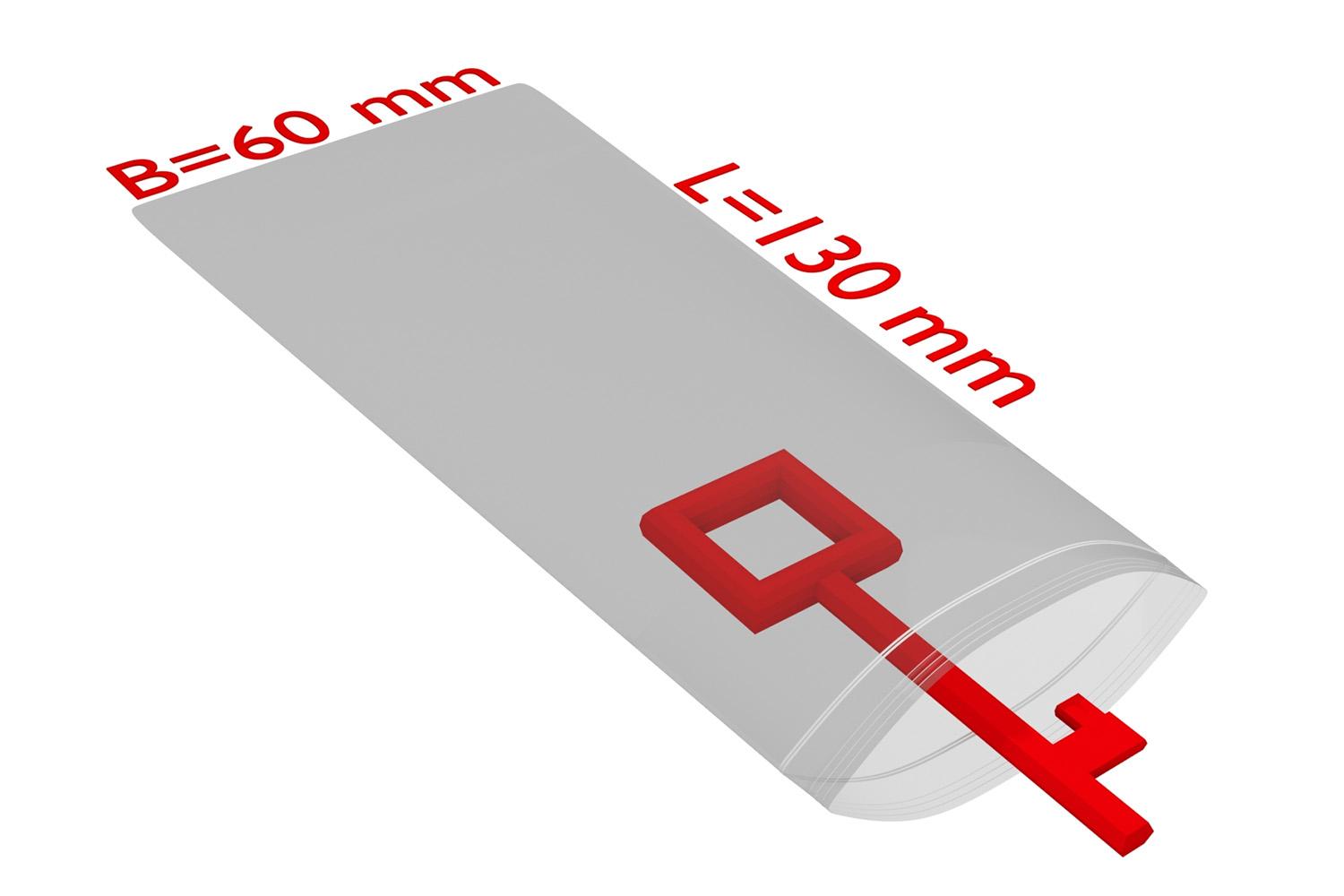 PE-Druckverschlussbeutel, transparent, 50 µ | 60 x 130 mm (Offene Seite x L) | VE = 2000 Stk.