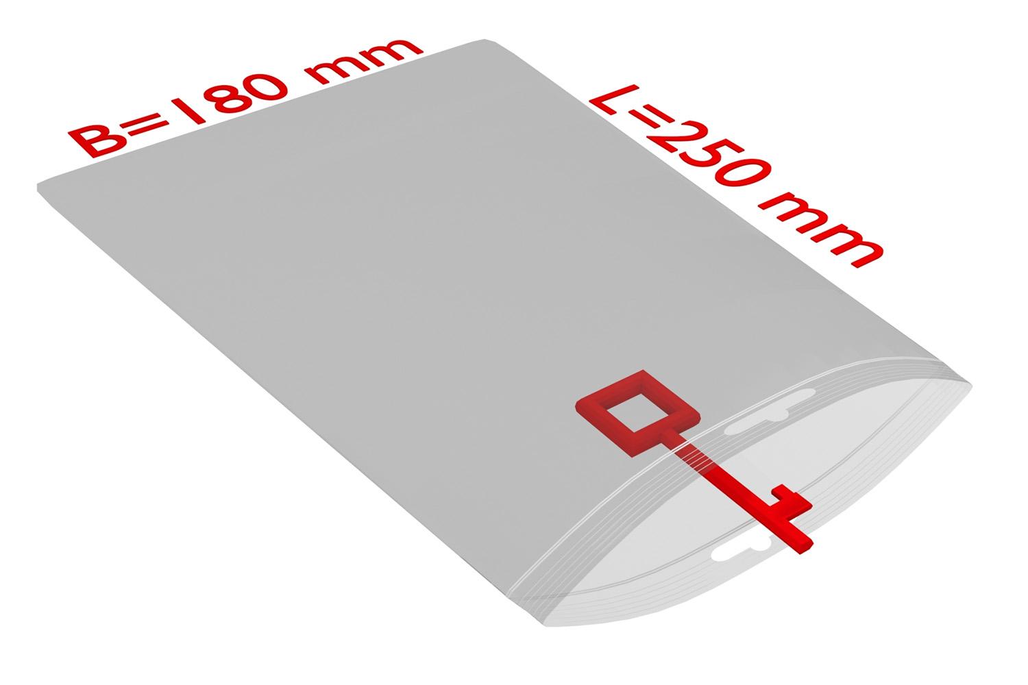 PE-Druckverschlussbeutel mit Eurolochung, transparent, 50 µ | 180 x 250 mm (Offene Seite x L) | VE = 1000 Stk.