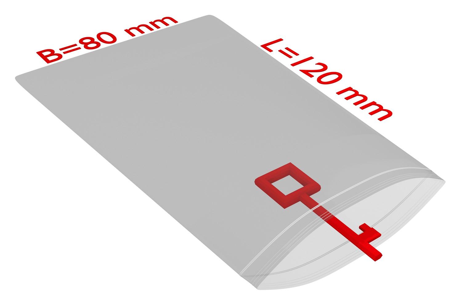 PE-Druckverschlussbeutel, transparent, 90 µ | 80 x 120 mm (Offene Seite x L) | VE = 1000 Stk.