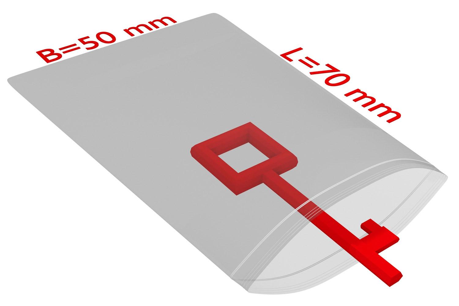 PE-Druckverschlussbeutel, transparent, 50 µ | 50 x 70 mm (Offene Seite x L) | VE = 2000 Stk.