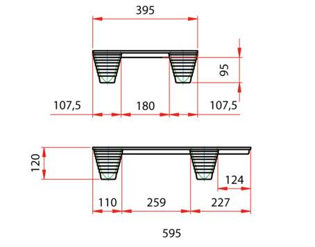 Pressholzpalette Typ F46, 1/4 Euromaß | 600 x 400 x 120 mm (L x B x H), dyn. Tragkraft 250 kg | VE = 10 Stk.