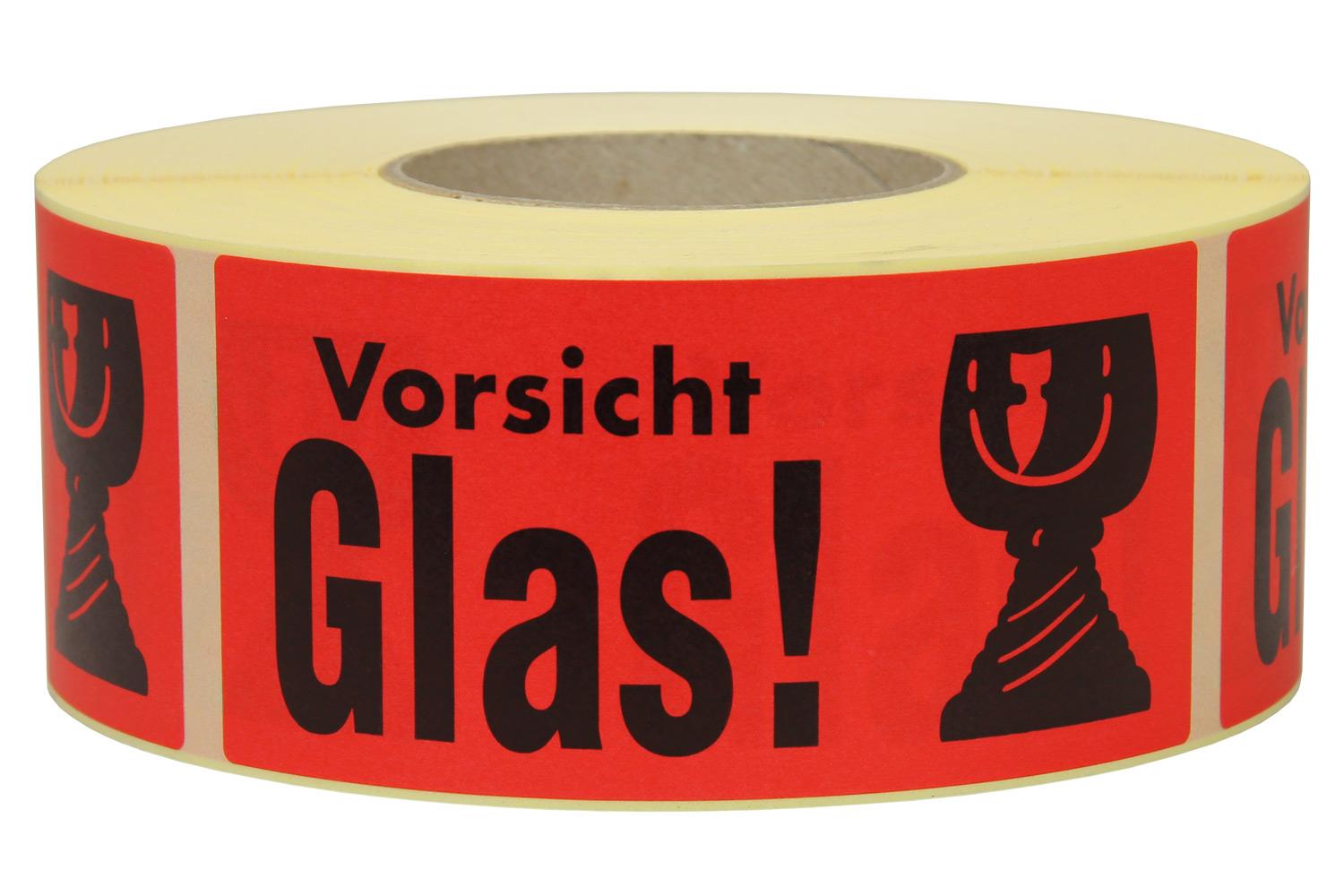 Warnetiketten aus Papier, rot, "Vorsicht Glas!" | 145 x 70 mm (L x B) |