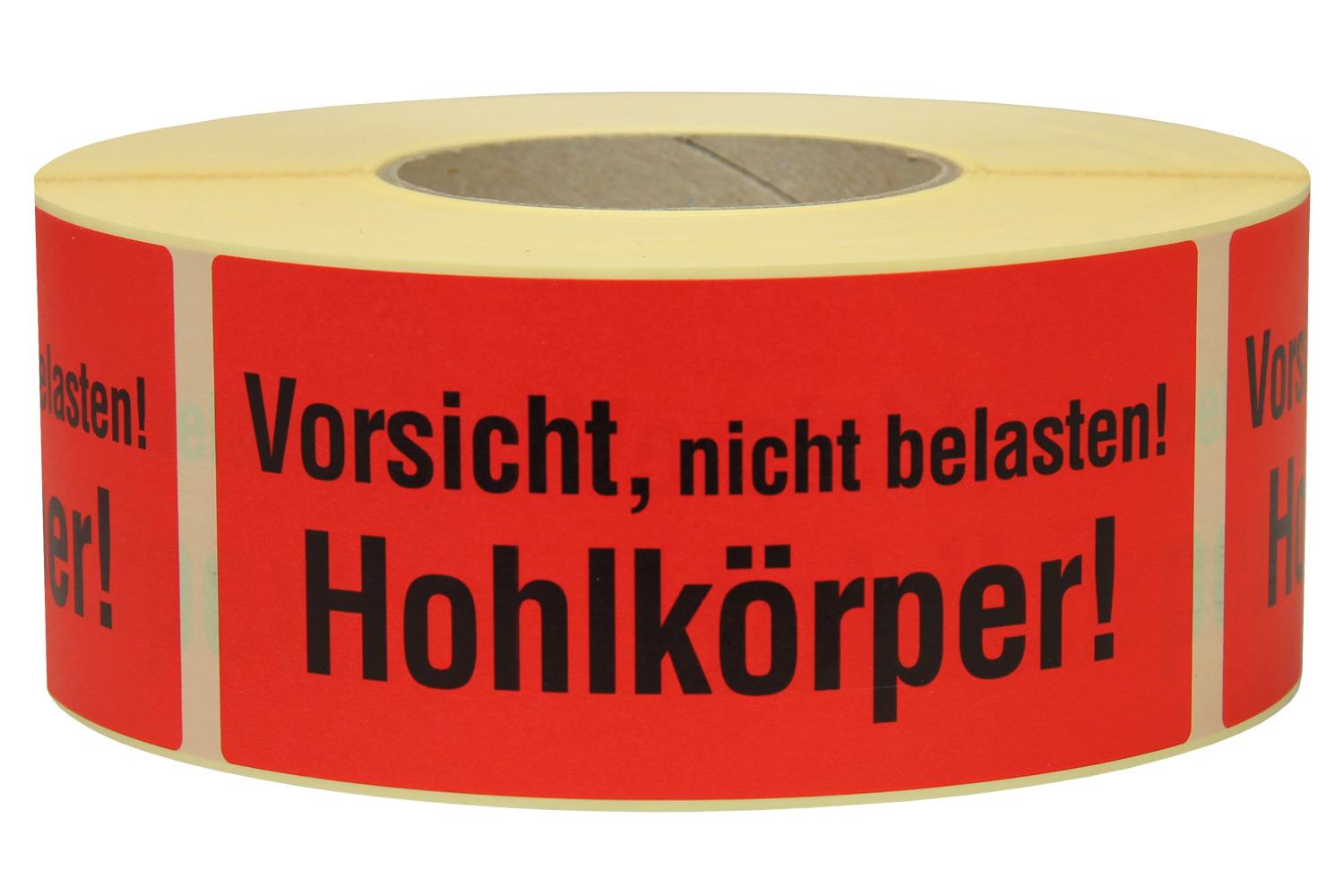 Warnetiketten aus Papier, rot, "Vorsicht, nicht belasten! Hohlkörper" | 145 x 70 mm (L x B) |