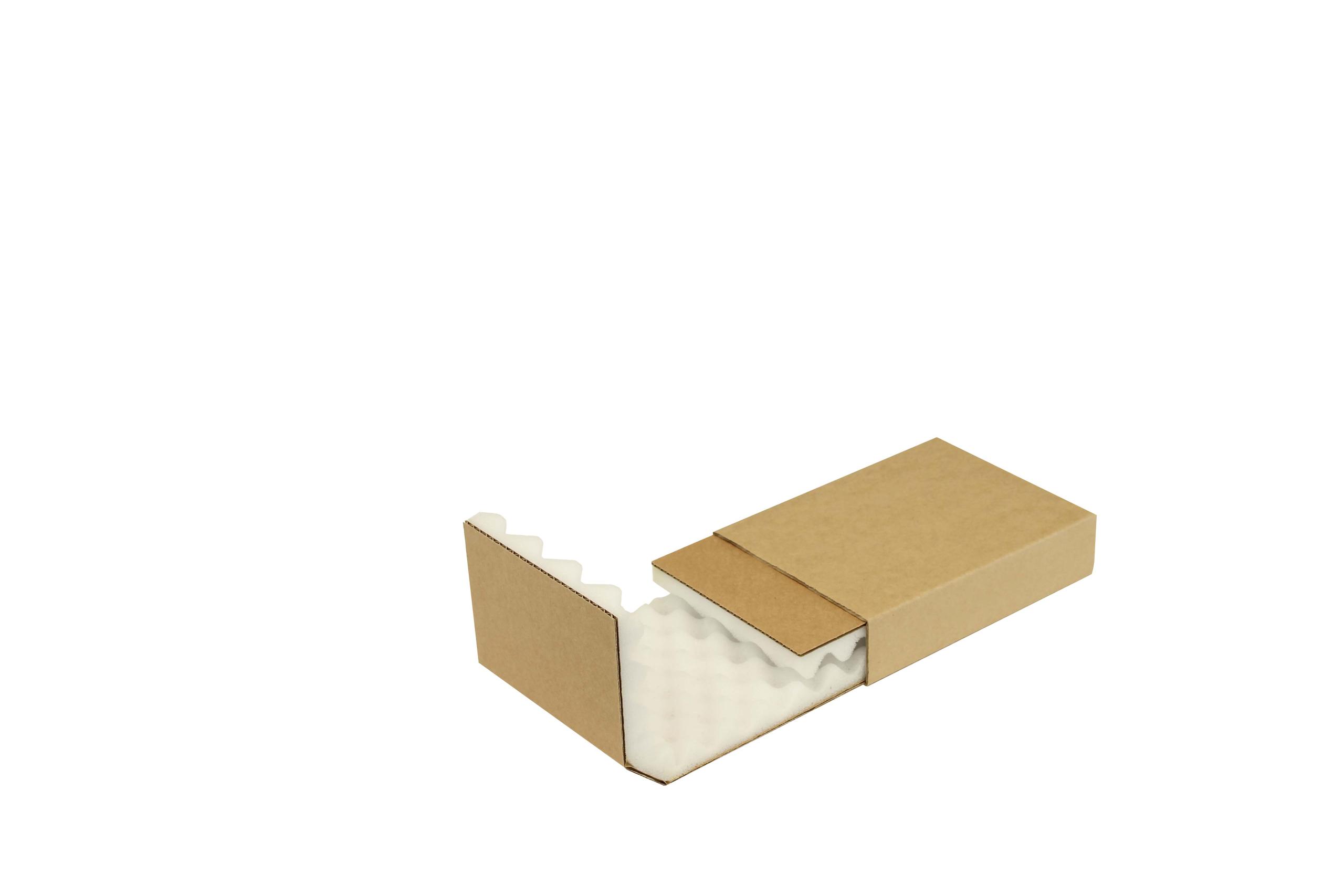 Noppenschaumverpackung, braun, Schaumhöhe 20 mm | 200 x 140 x 40 mm (L x B x H) Innenmaß | VE = 182 Stk.