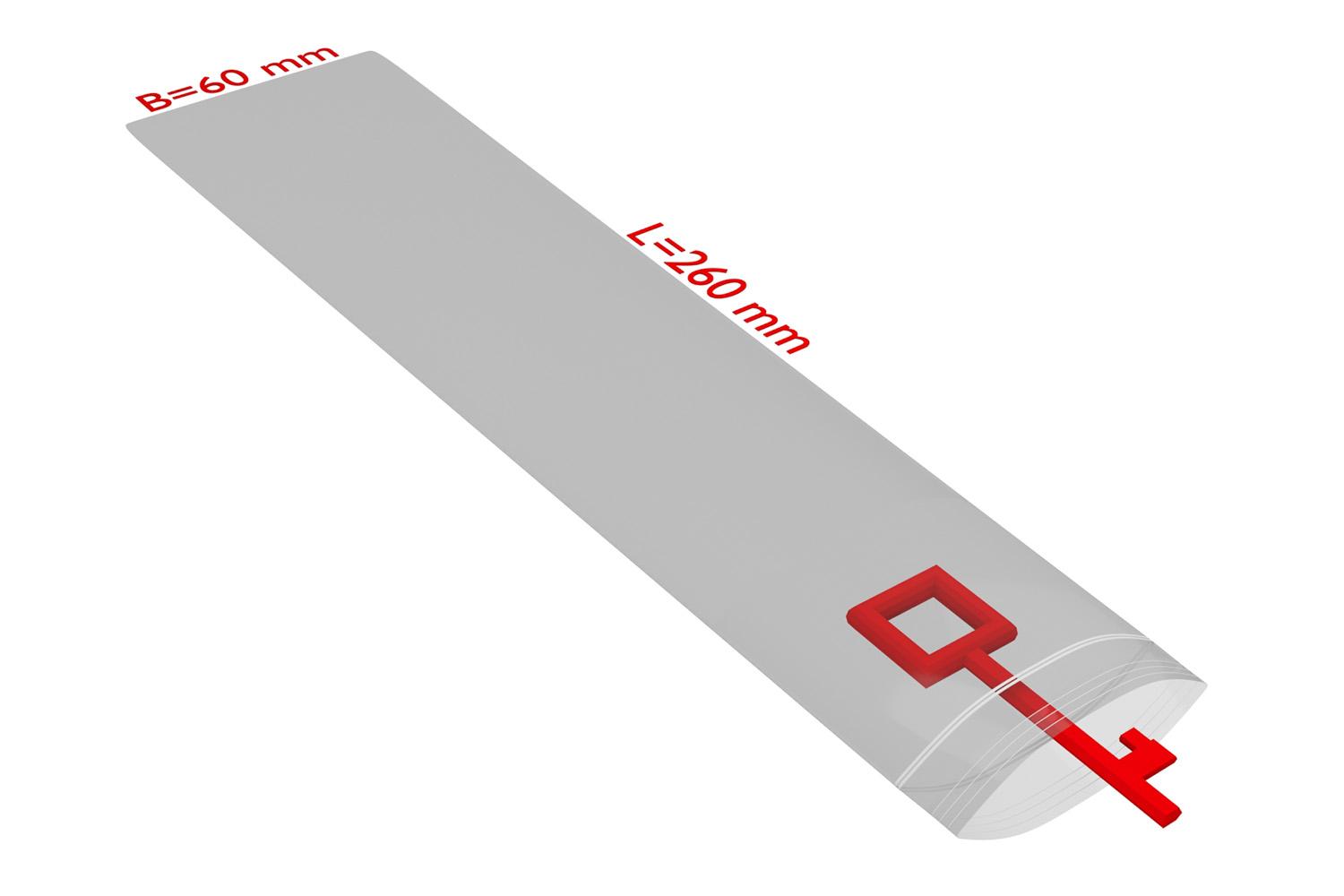 PE-Druckverschlussbeutel, transparent, 50 µ | 60 x 260 mm (Offene Seite x L) | VE = 2000 Stk.