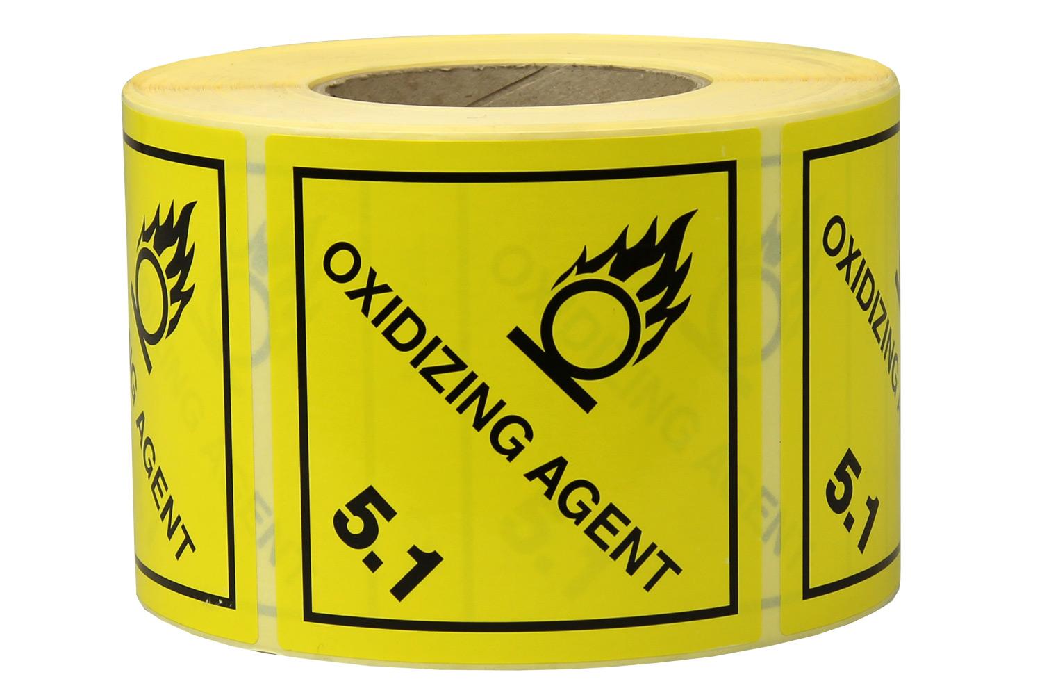 Gefahrgut-Etiketten aus Papier, "Oxidizing Agent", Kl. 5.1 | 100 x 100 mm (L x B) |