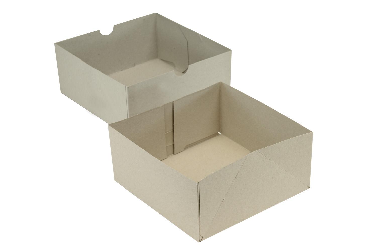 Aufrichteschachtel aus Graukarton, 2-teilig, 400 g/m² | 218 x 215 x 100 mm (L x B x H) Innenmaß | VE = 25 Stk.