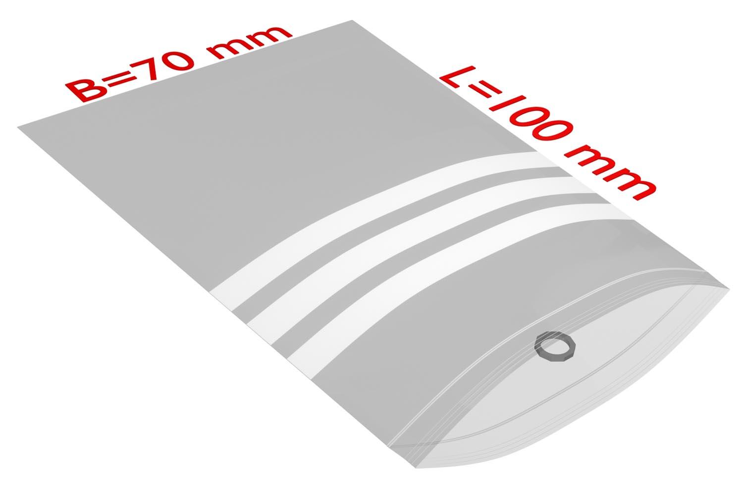 PE-Druckverschlussbeutel mit Beschriftungsfeld, transparent, 50 µ | 70 x 100 mm (Offene Seite x L) | VE = 2000 Stk.
