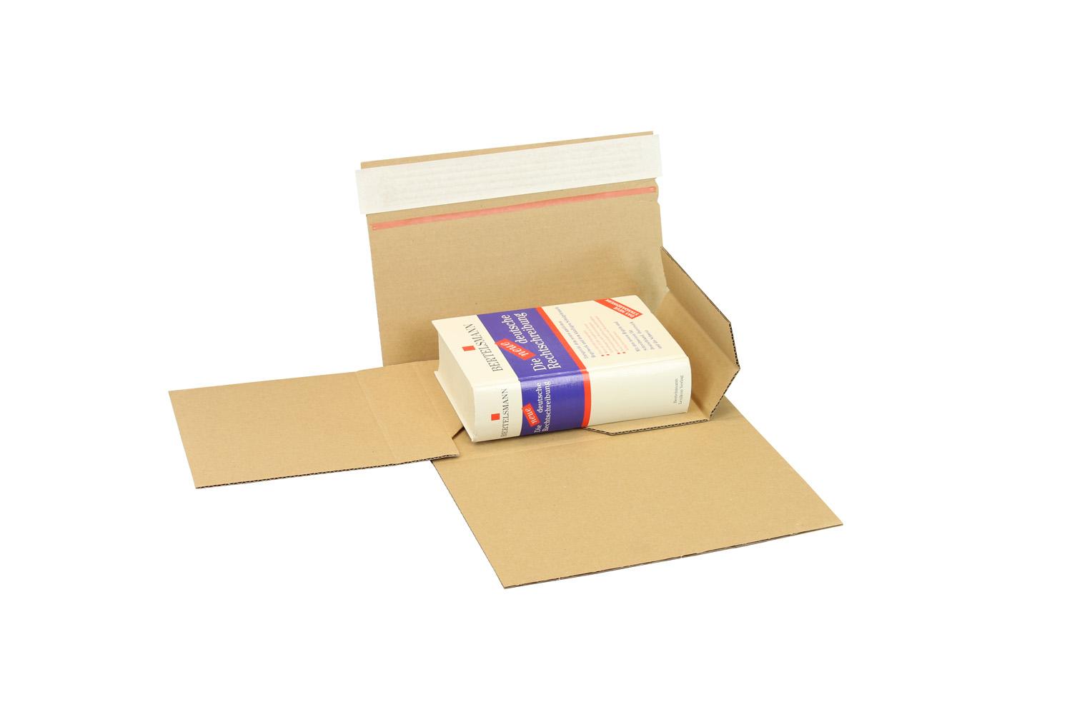 Buchverpackung Drehfix mit SK-Verschluss, braun, Qual. 1.20, DIN A5 | 220 x 160 x 10–50 mm (L x B x H) Innenmaß | VE = 50 Stk.