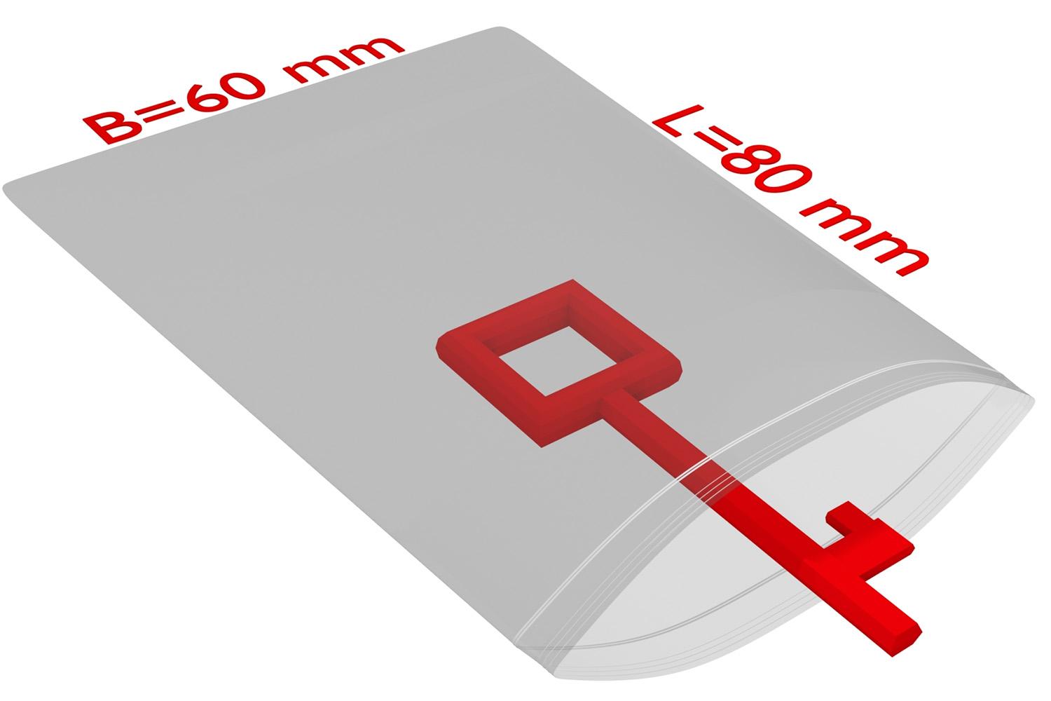 PE-Druckverschlussbeutel, transparent, 50 µ | 60 x 80 mm (Offene Seite x L) | VE = 2000 Stk.