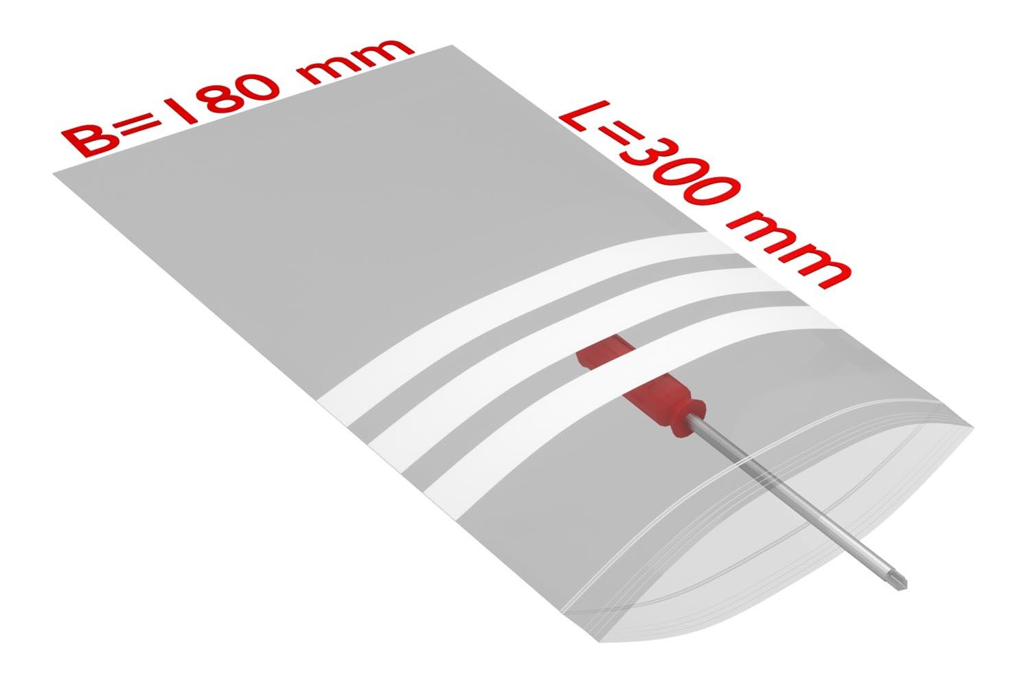 PE-Druckverschlussbeutel mit Beschriftungsfeld, transparent, 90 µ | 200 x 300 mm (Offene Seite x L) | VE = 1000 Stk.