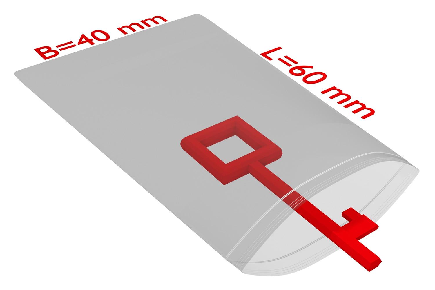 PE-Druckverschlussbeutel, transparent, 50 µ | 40 x 60 mm (Offene Seite x L) | VE = 2000 Stk.