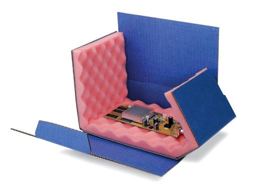 Wellpapp-Chipbox mit Noppenschaum, blau, abschirmend | 200 x 140 x 50 mm (L x B x H) Innenmaß | VE = 40 Stk.