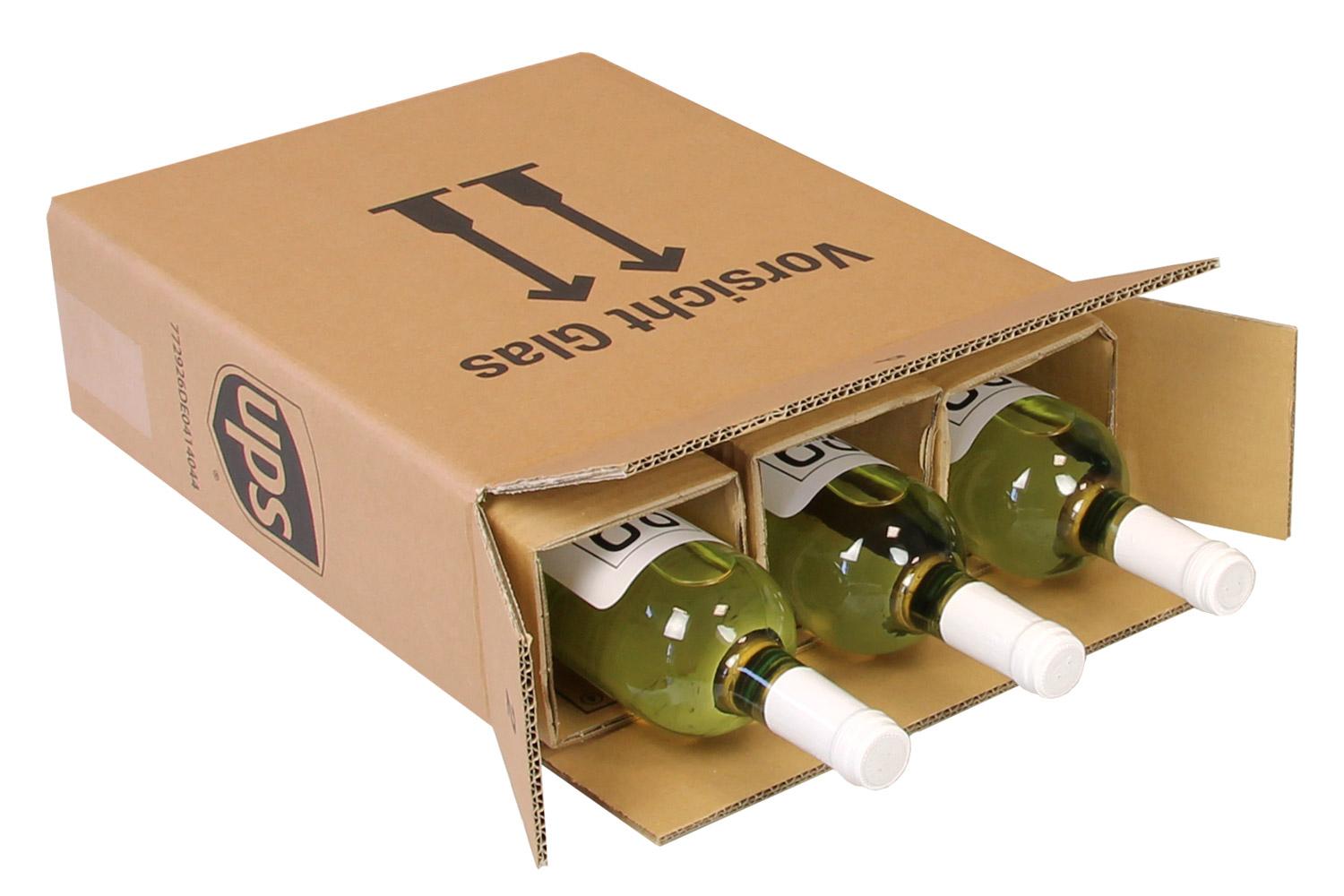 PTZ-Flaschenkarton 3er, braun, postgeprüft | 305 x 110 x 395 mm (L x B x H) Innenmaß | VE = 20 Stk.