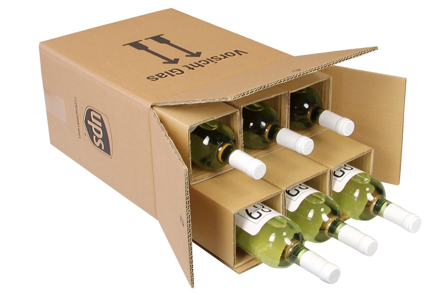 PTZ-Flaschenkarton 6er, braun, postgeprüft | 305 x 210 x 383 mm (L x B x H) Innenmaß | VE = 10 Stk.